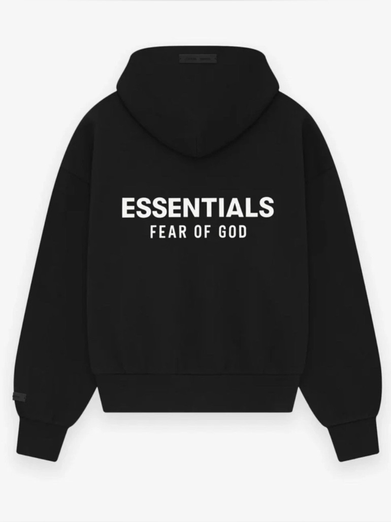 Essentials Fear Of God Jet Black Zip Hoodie M Classic Fit Ss25 Nwt